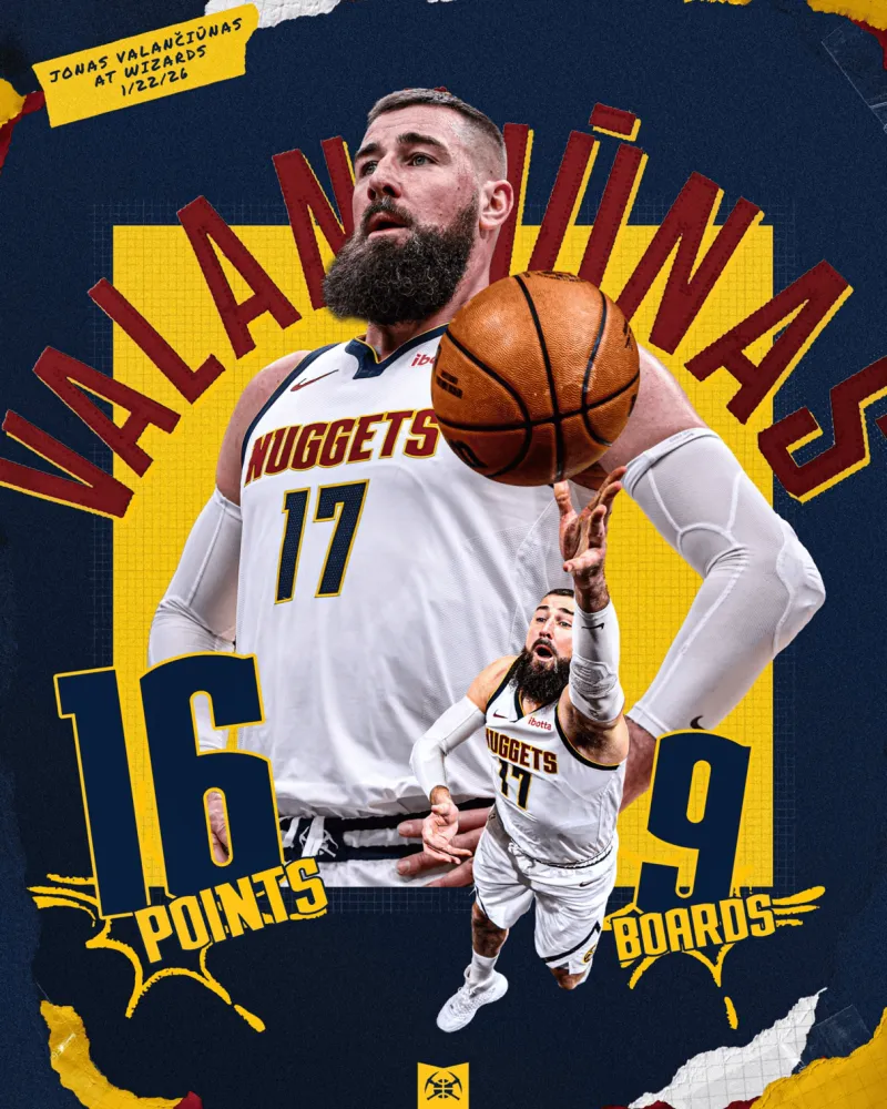 IM电竞官方数据比分-复出首战！掘金官方晒瓦兰数据海报：16分9板仅需22分钟！